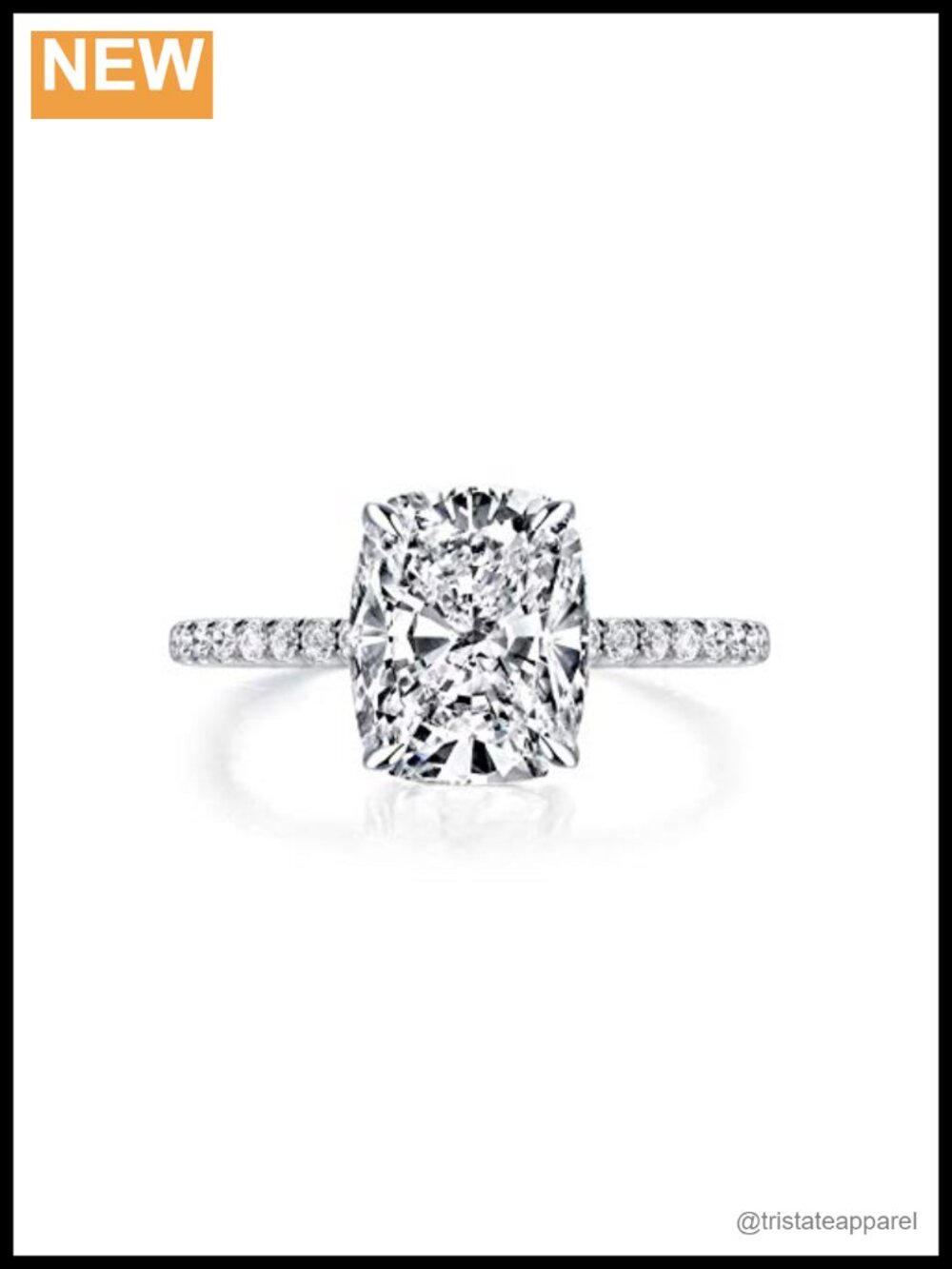 Elongated Cushion Cut Cubic Zirconia Engagement Ring Platinum Plated Sterling